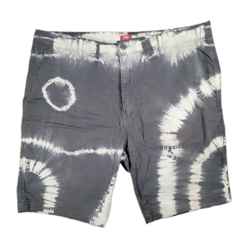 Levis XX Chino Shorts Mens 36 Gray Tie Dye Shibori Bleached Taper Stretch Twill